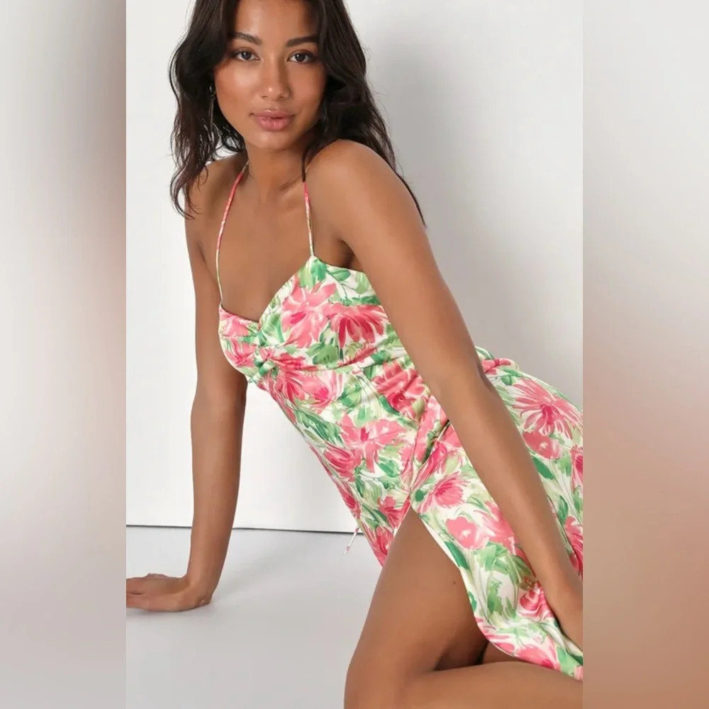 Lulus Ivory Floral Maxi Dress Large - Picture 3 of 6
